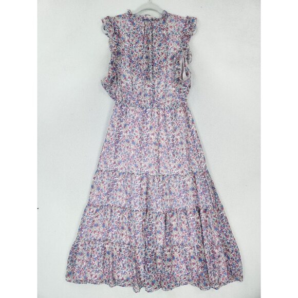 BB Dakota Dress Womens Large Blue Pink Floral Ruffle Tiered Maxi Peasant Cottage - Picture 12 of 13